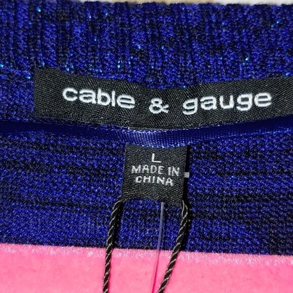 Cable &  Gauge blue metallic light sweater Sz L NWT - Picture 5 of 6